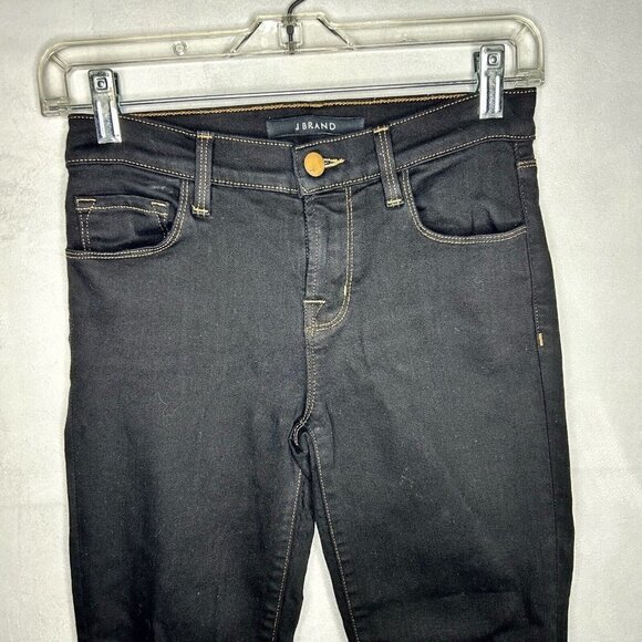 J Brand Mid-Rise Straight Crop Dark Wash Black Distressed Jeans Size 24 (24x25) - Picture 2 of 7